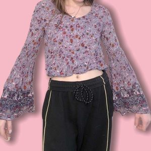 Purple paisley bell sleeve blouse